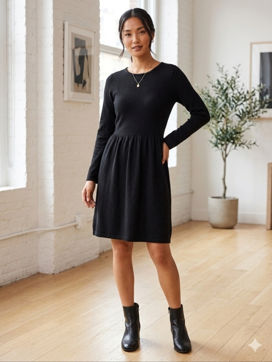 LOFT Dresses & Skirts - Loft Black Dress with long sleeves Zipper Detailing - size 4 Great Condition